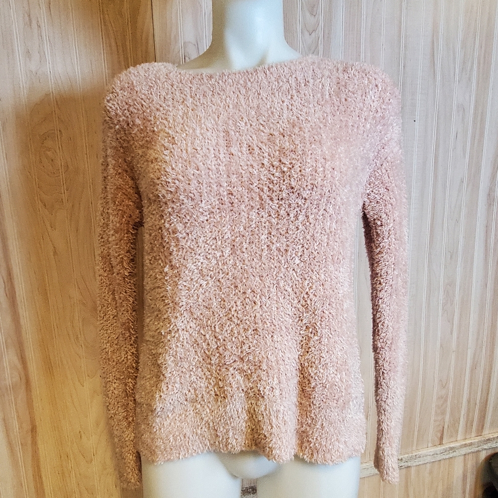 Ellen Tracy Downtown Glam Pink Dusk Sweater Size S EUC Fuzzy Fluffy Eyelash